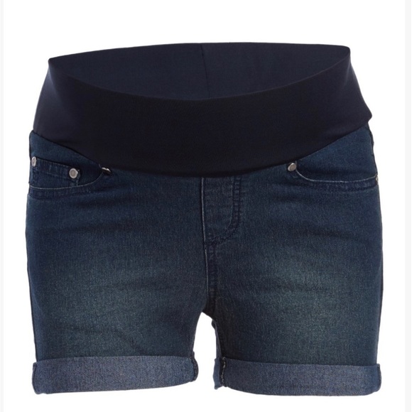 Medium Blue Over-Belly Maternity Denim Shorts - Picture 1 of 2